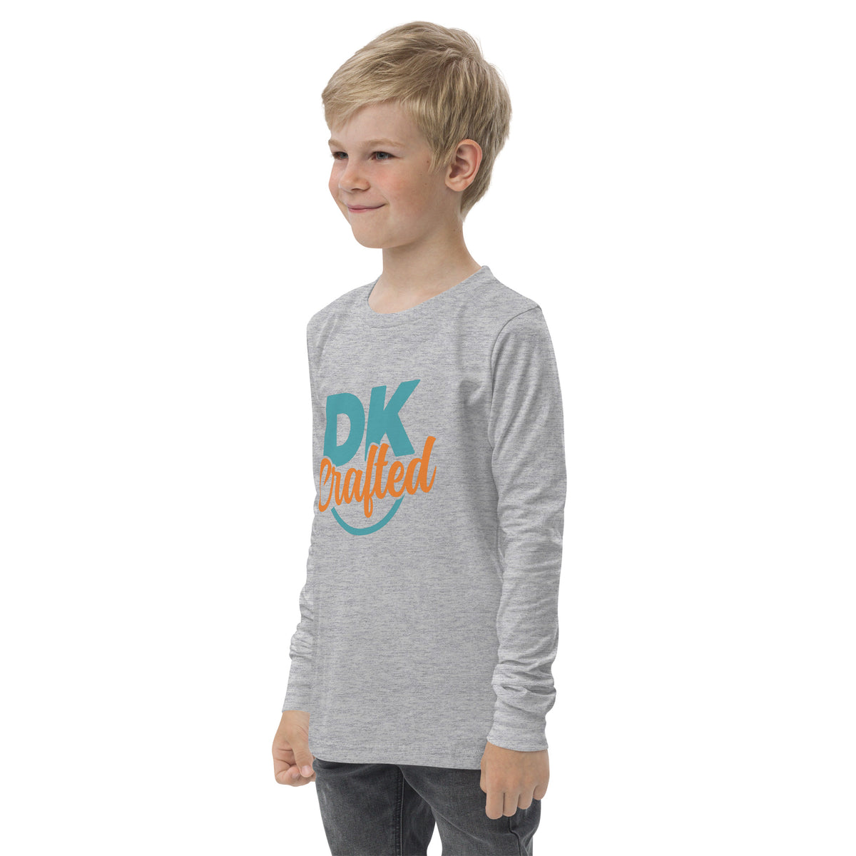 Youth long sleeve tee, Athletic Heather, left front view