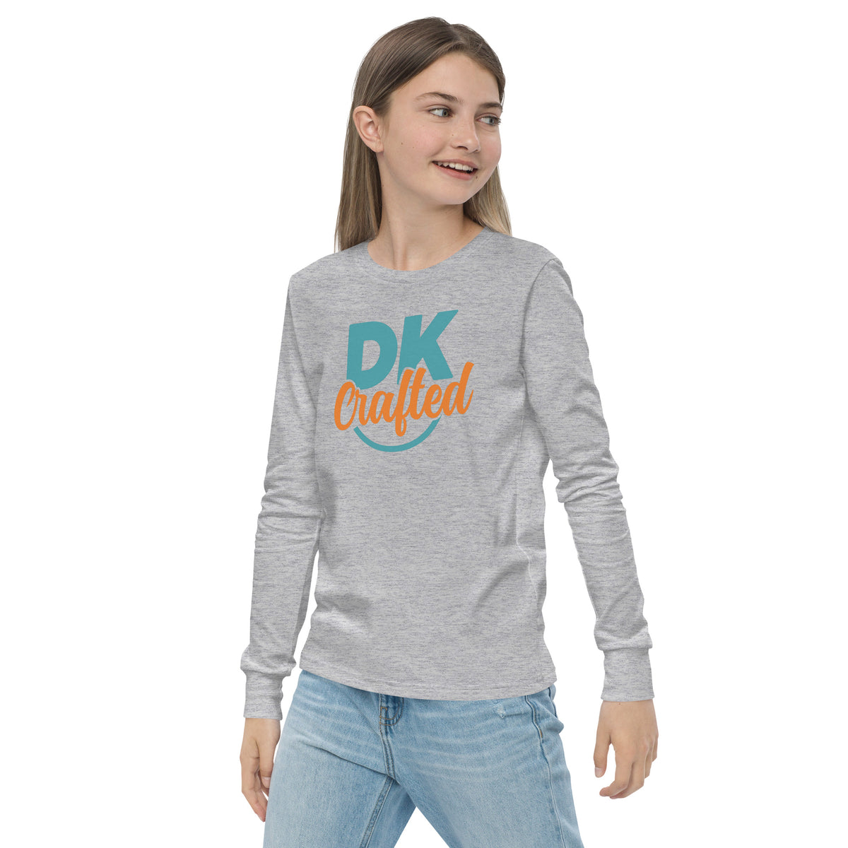 Youth long sleeve tee, Athletic Heather, left-front view