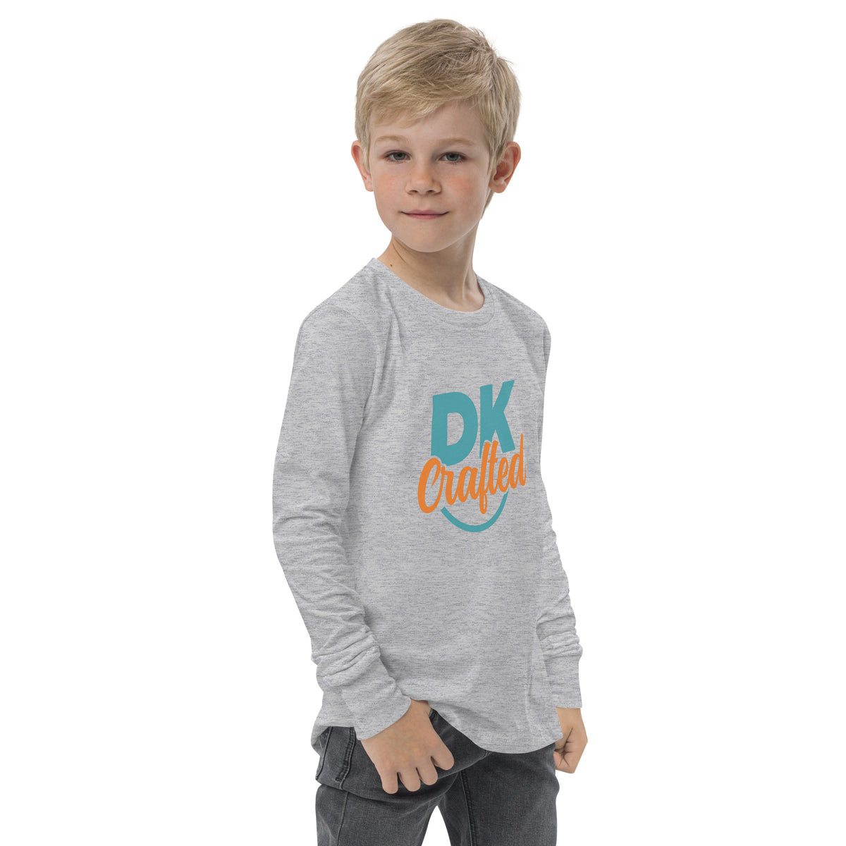 Youth long sleeve tee, Athletic Heather, right front view