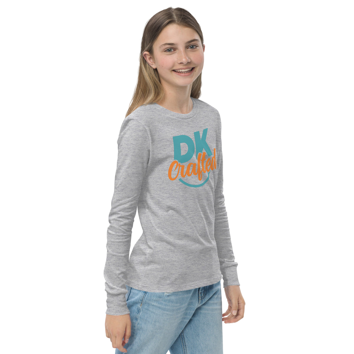 Youth long sleeve tee, Athletic Heather, right-front view