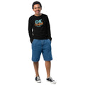 Youth long sleeve tee, Black, front view