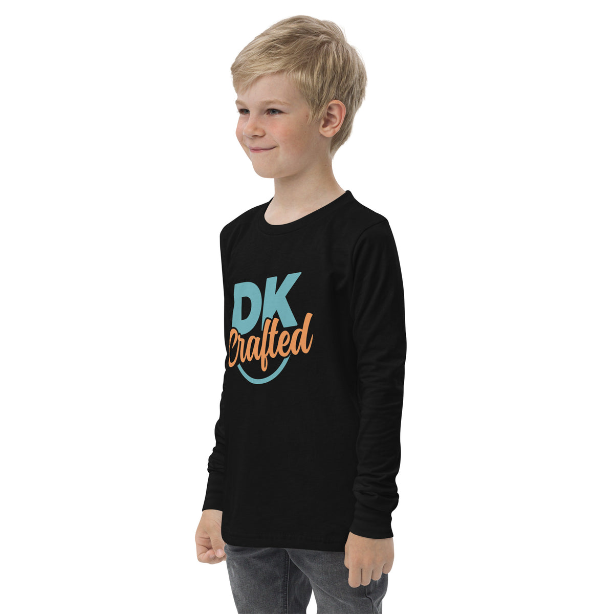Youth long sleeve tee, Black, left front view