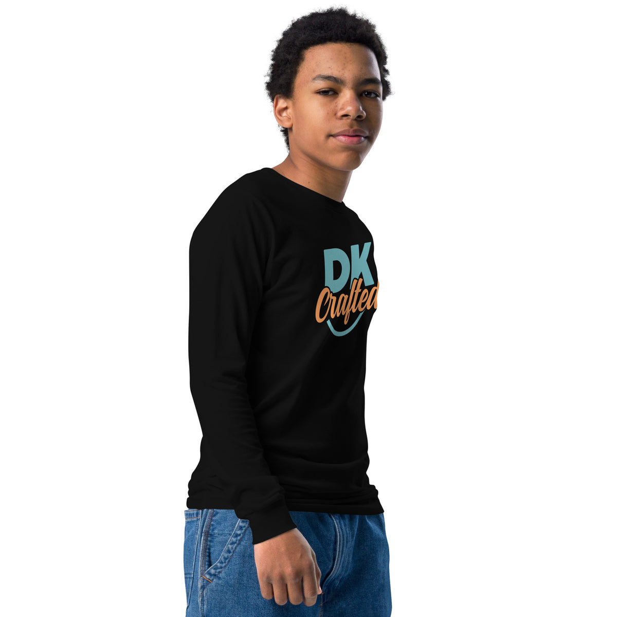 Youth long sleeve tee, Black, right front view