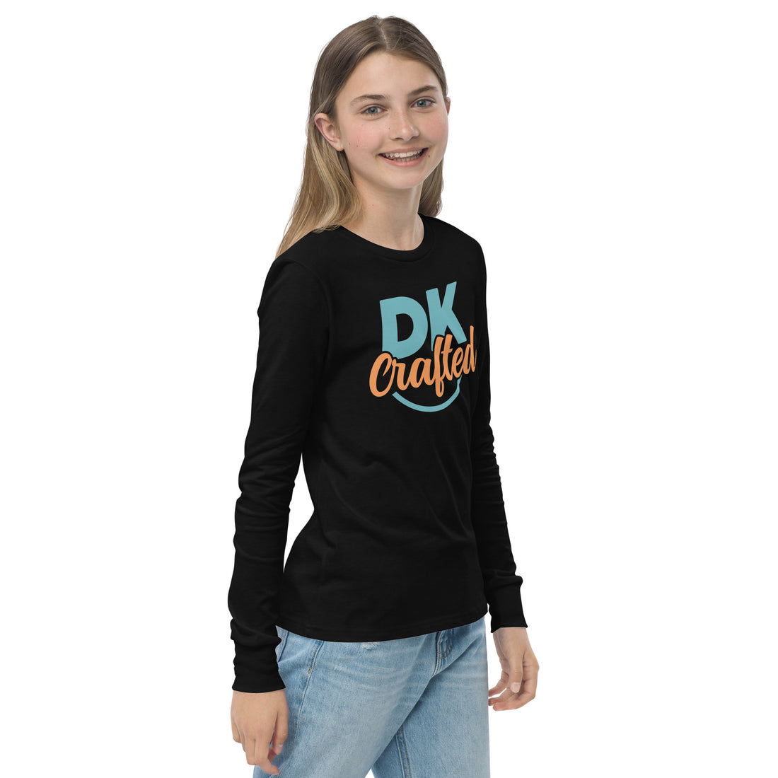 Youth long sleeve tee, Black, right-front view