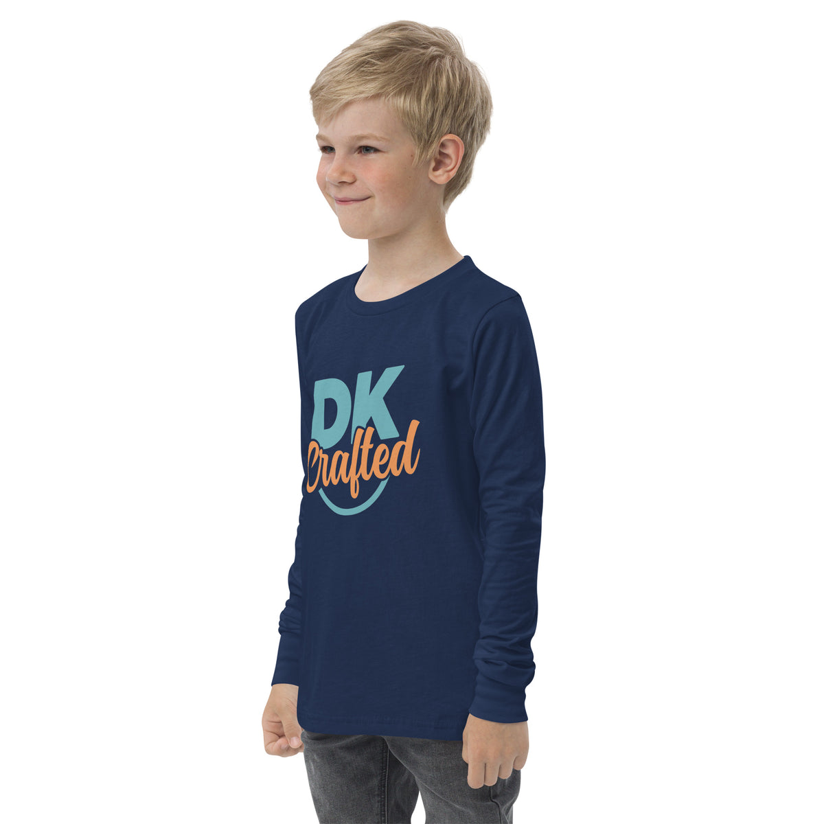 Youth long sleeve tee, Navy, left front view