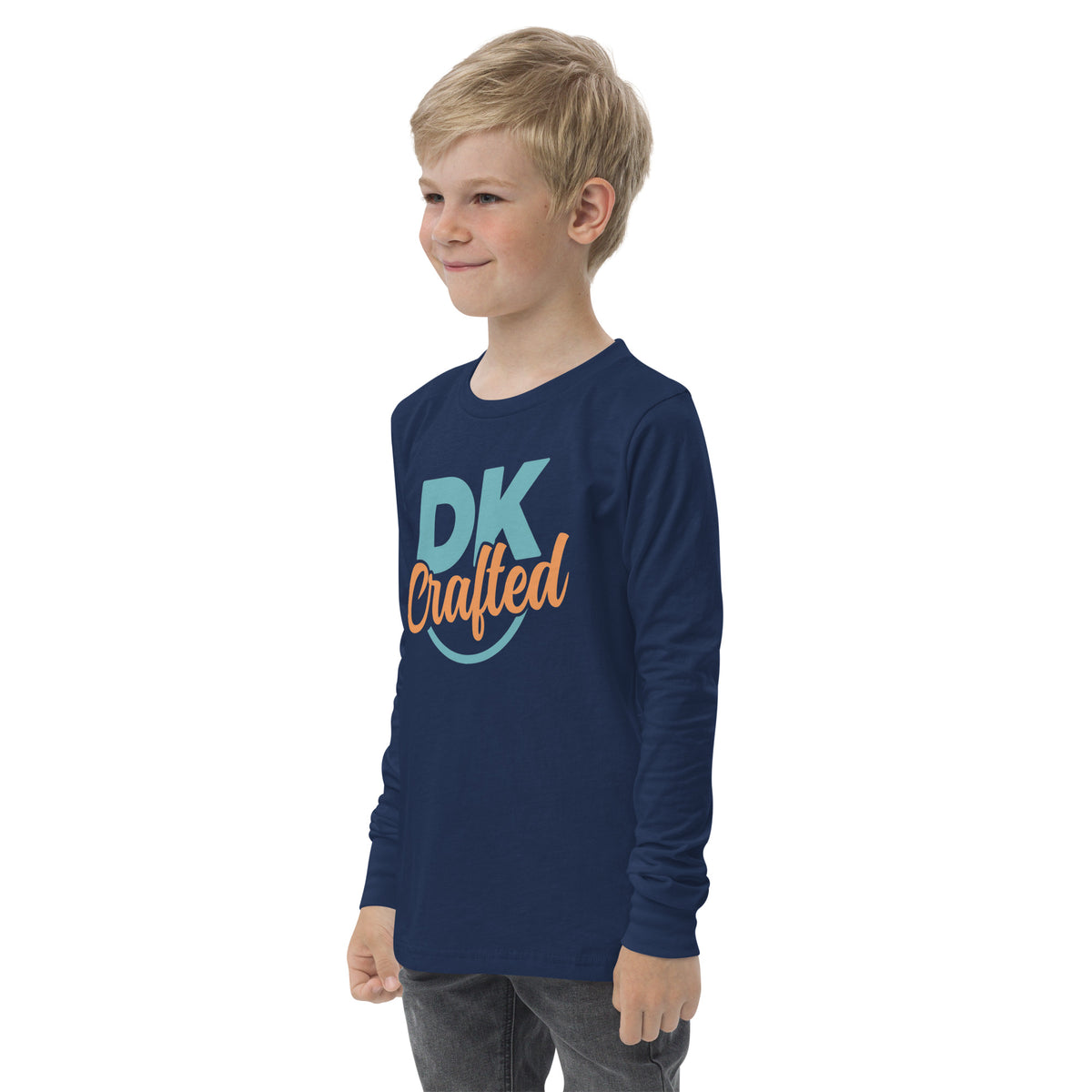 Youth long sleeve tee, Navy, left-front view