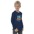 Youth long sleeve tee, Navy, right front view