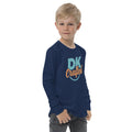 Youth long sleeve tee, Navy, right-front view