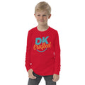 Youth long sleeve tee, Red, front view
