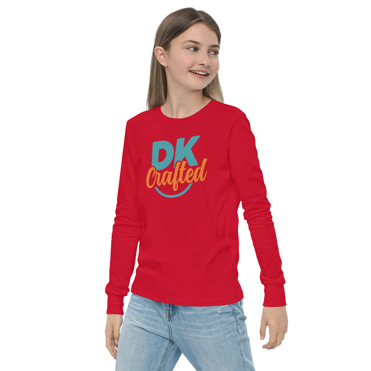 Youth long sleeve tee, Red, left-front view