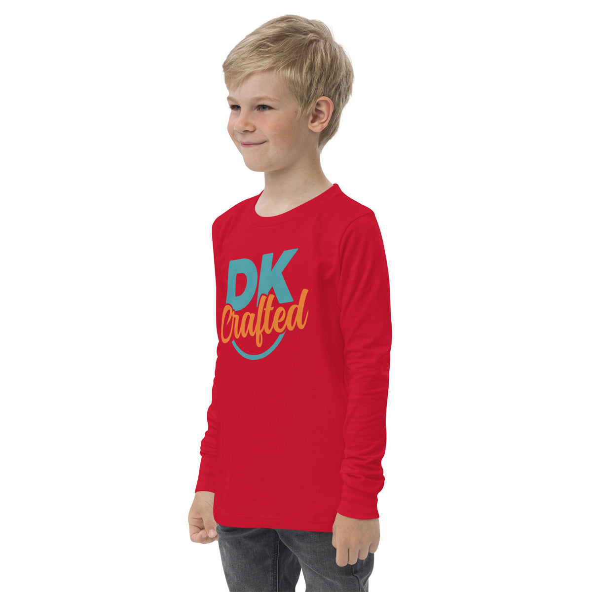 Youth long sleeve tee, Red, left-front view