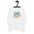 Youth long sleeve tee, White, front view