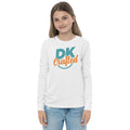 Youth long sleeve tee, White, front view