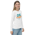 Youth long sleeve tee, White, right front view