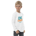 Youth long sleeve tee, White, right front view