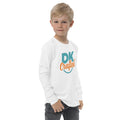 Youth long sleeve tee, White, right-front view