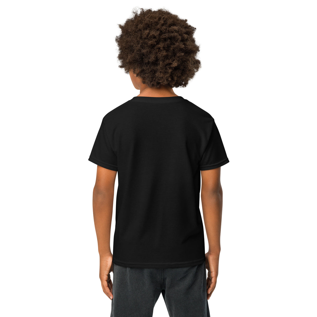Youth t-shirt, Black, back view