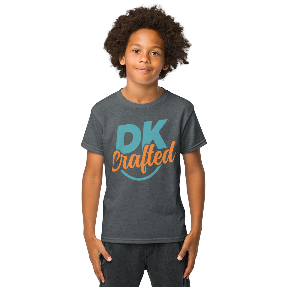 Youth t-shirt, Dark Heather, front view