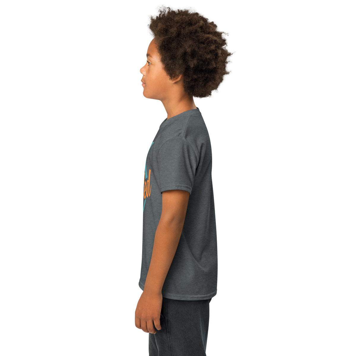 Youth t-shirt, Dark Heather, left side view