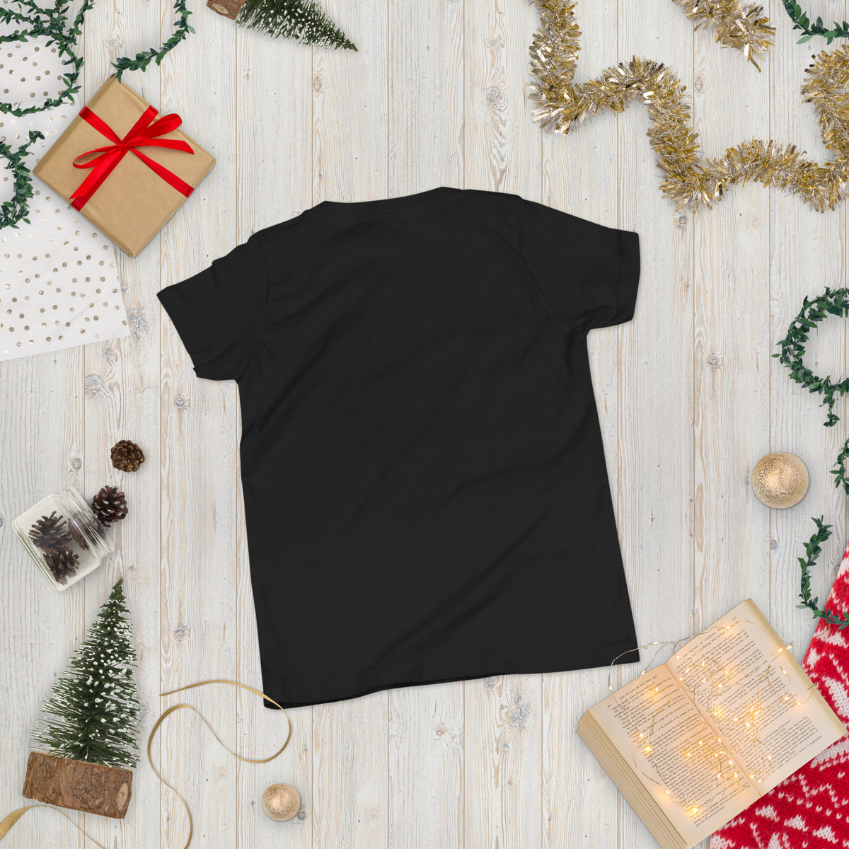 Youth Short Sleeve T-Shirt, Black, back view
