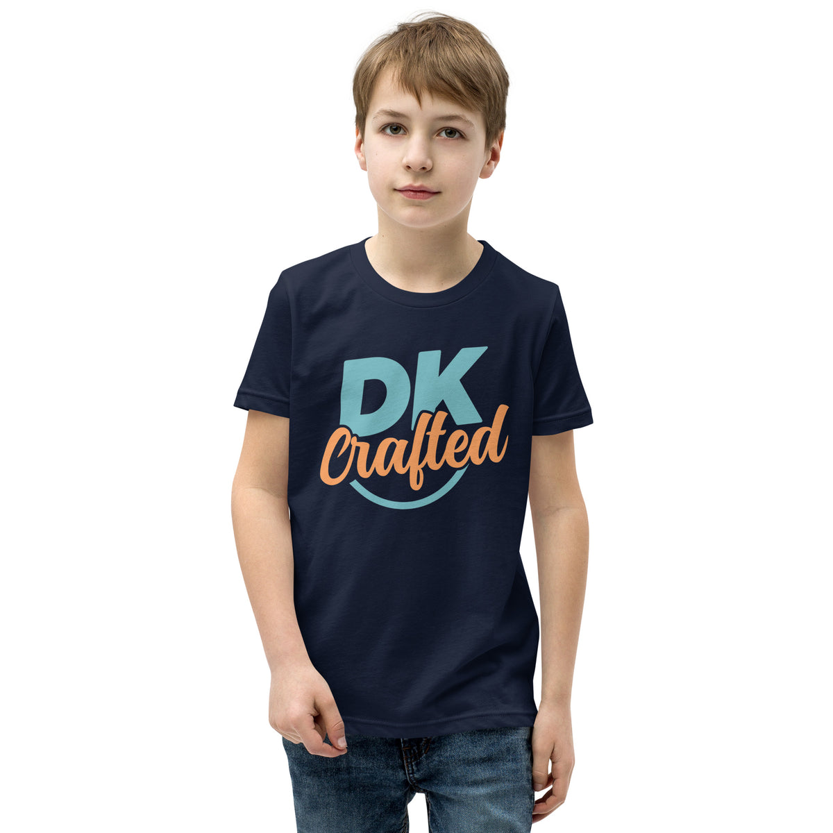 Youth Short Sleeve T-Shirt, Navy, front view