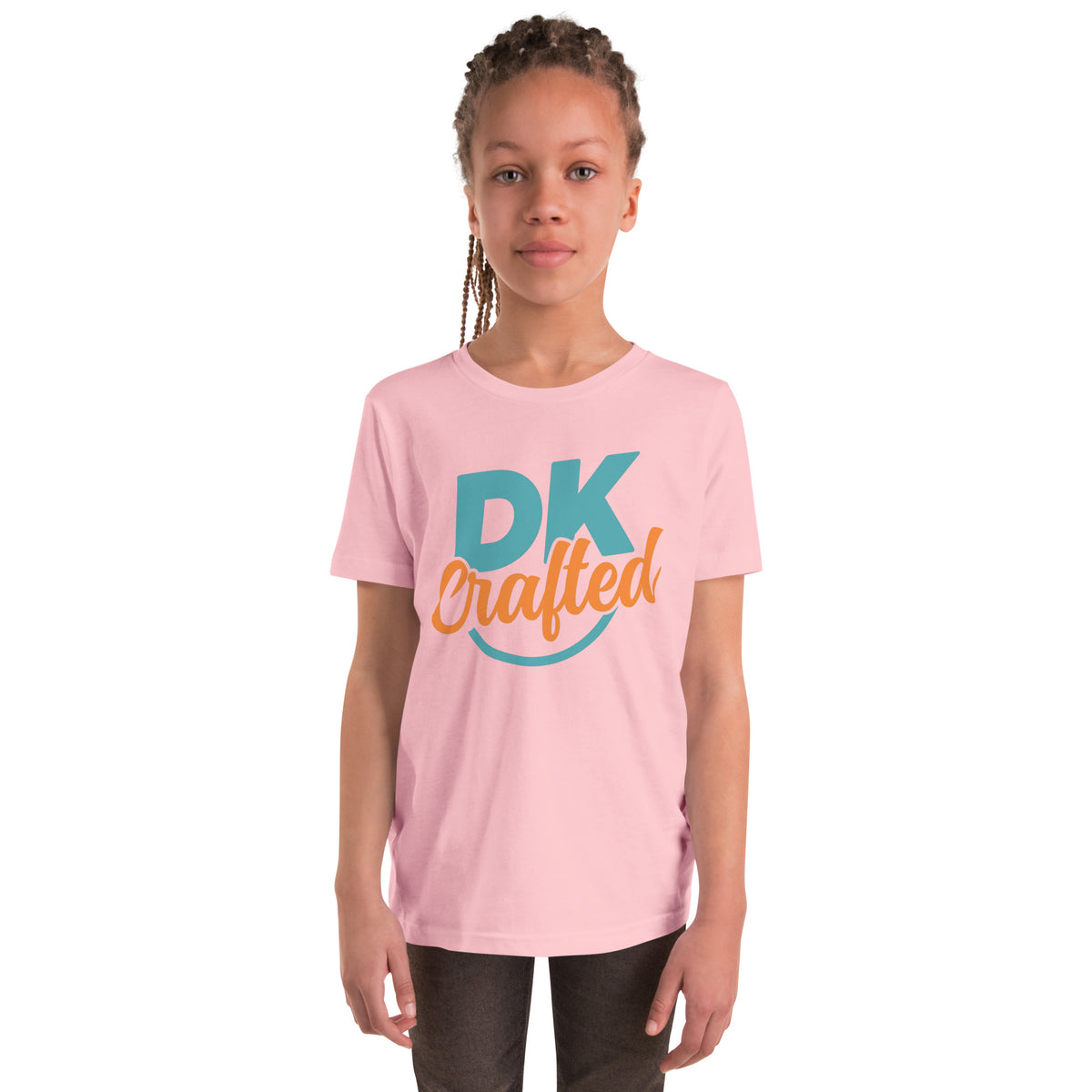 Youth Short Sleeve T-Shirt, Pink, front view