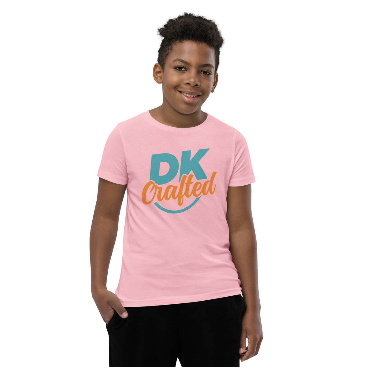Youth Short Sleeve T-Shirt, Pink, front view