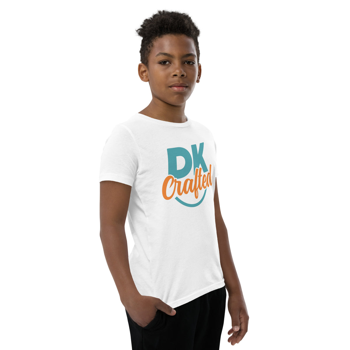 Youth Short Sleeve T-Shirt, White, right-front view